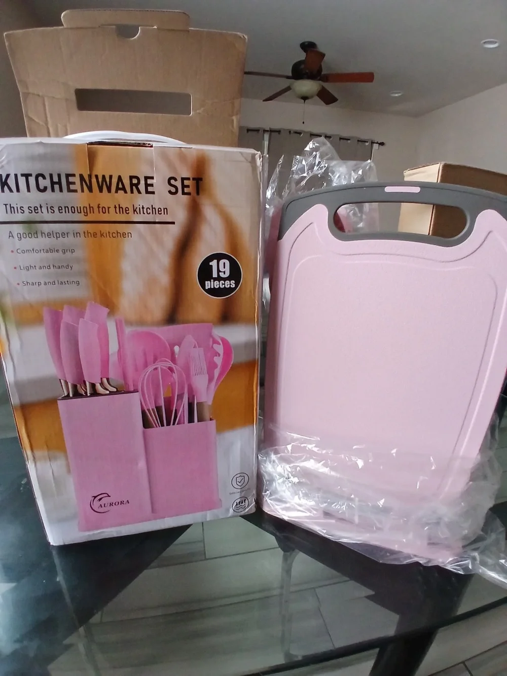 Pink Bamboo-Handle Kitchen Utensil Set with Stand
